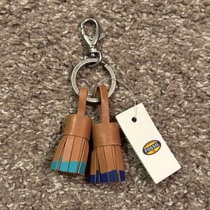 Fossil Tan and Blue Leather Tassel Keychain